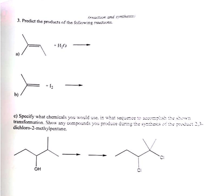 Predict the major products for each of the following reactions