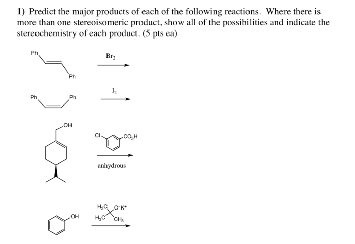 Predict the major products for each of the following reactions